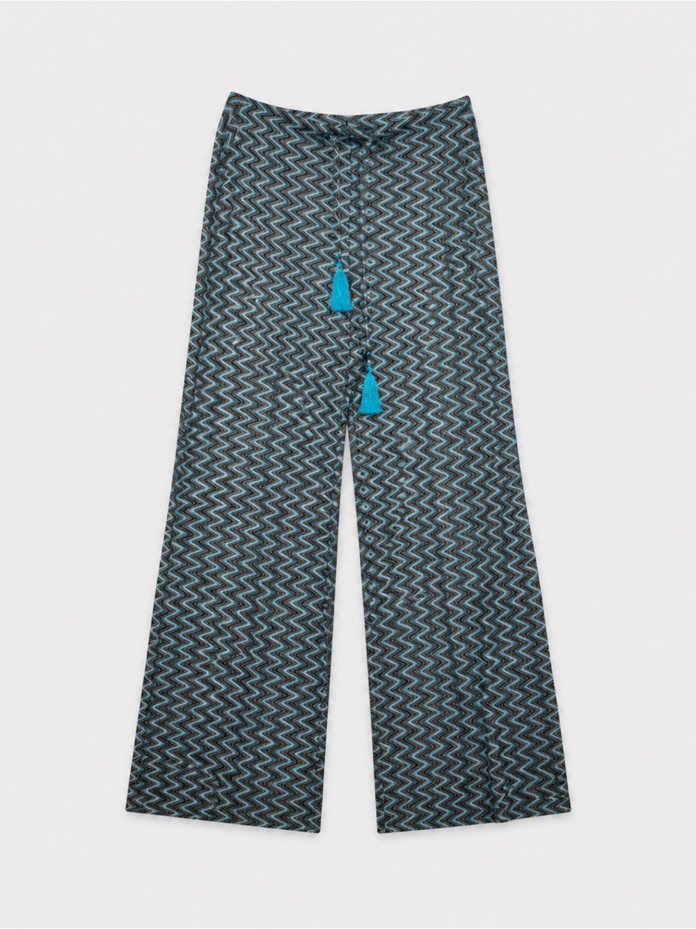 Becca by Rebecca Virtue Wide Leg Beach Pants M Blue Chevron Tassel Cover Up